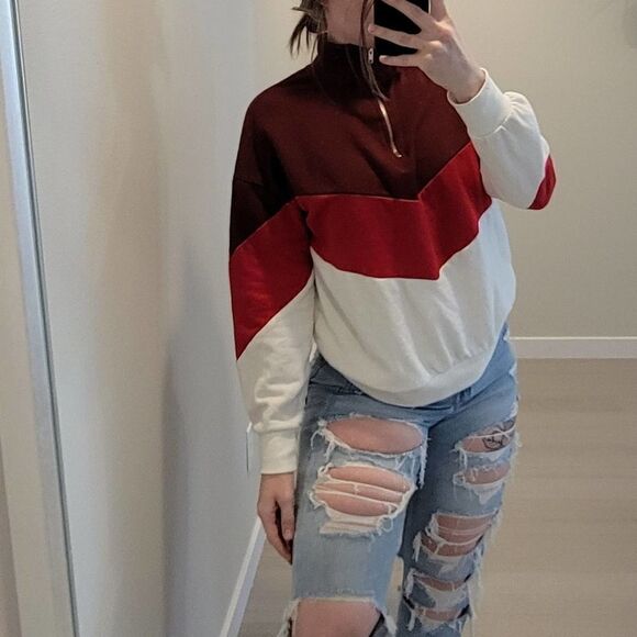 Forever 21 red color block sweatshirt quarter zip - Picture 1 of 6